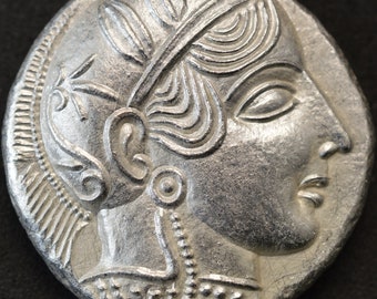 Silver Greek Tetradrachm of Athens Attica Owl goddess of wisdom Athena, Solid Silver Coin