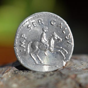 Silver Roman Denarius of Galba on Horseback, Three Gauls, Servius Sulpicius Galba Caesar Augustus Solid Silver Coin