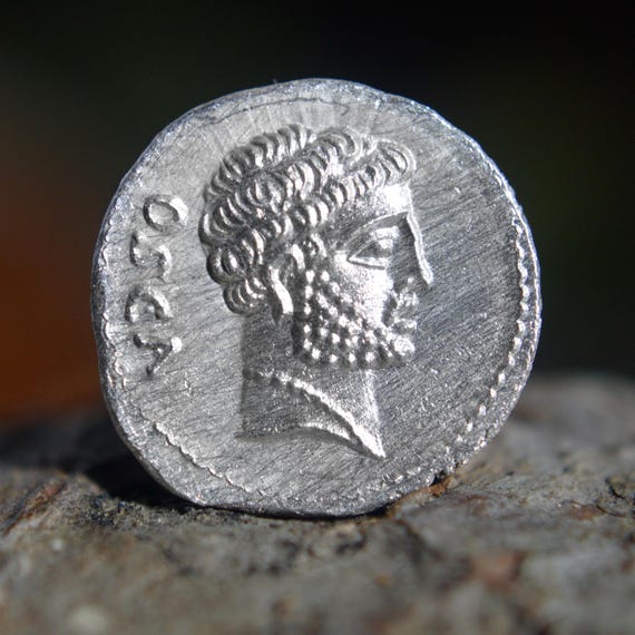 Silver Roman Denarius of Cnaeus Domitius Calvinus as Imperator Osca (Hispania) Hercules on Obverse Solid Silver Coin