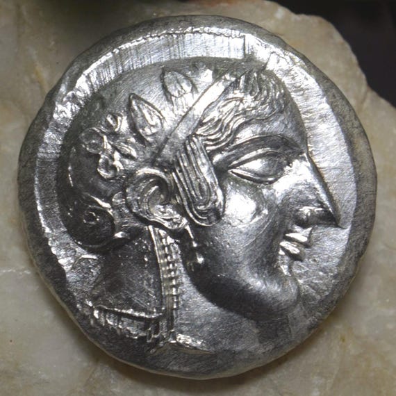 Silver Greek Dekadrachm of Athenian Owl, Athens, Attica, goddess of wisdom Athena, Ancient Greece, Solid Silver Decadrachm Coin