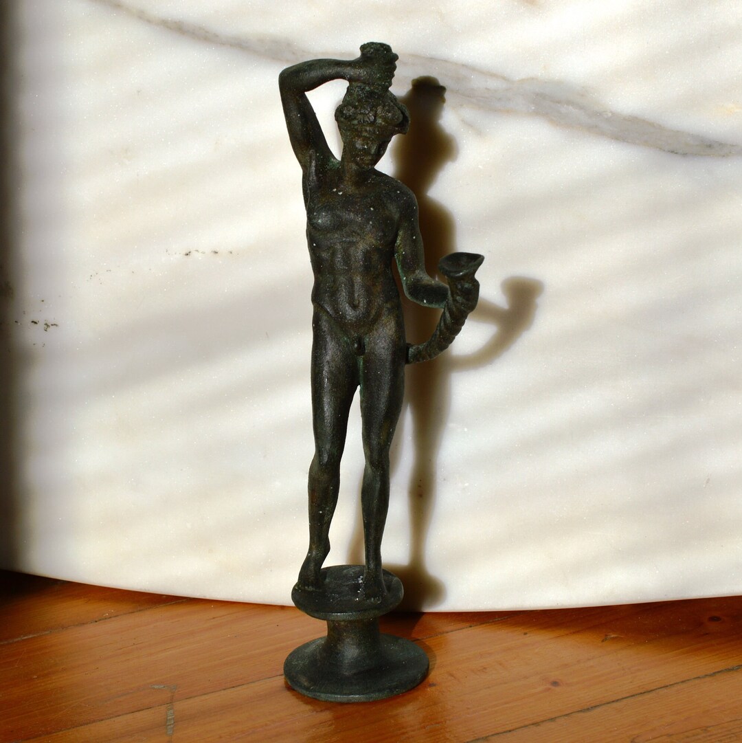 Large Greek Bronze Statue of Dionysos bucchus Holding a Rhyton on a ...