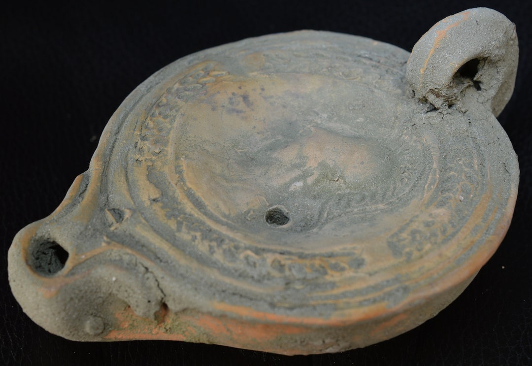Roman Clay Oil Lamp With Handle, Athens Pottery Oil Lamp, Terracotta