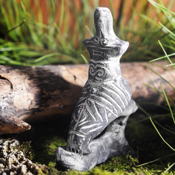 A Neolithic Grey Clay Female Standing Idol, Ceramic Sculpture, Figurine Depicts A Goddess Symbol of Fertility and Prolificacy