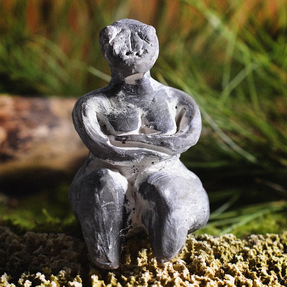 A Neolithic Grey Clay Female Standing Idol, Ceramic Sculpture, Figurine Depicts A Goddess Symbol of Fertility and Prolificacy