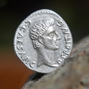 Silver Roman Denarius of Caius Julius Caesar with Octavian Solid Silver Coin