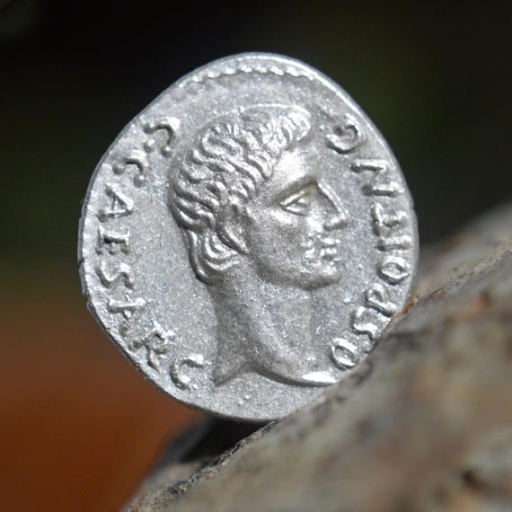 Silver Roman Denarius of Caius Julius Caesar with Octavian Solid Silver Coin