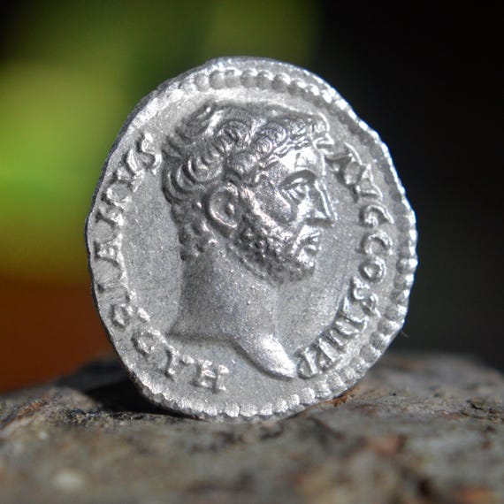 Silver Roman Denarius of Hadrian, Hadrianvs Pvblivs Aelivs and Goddess of Health Salus on Reverse Solid Silver Coin