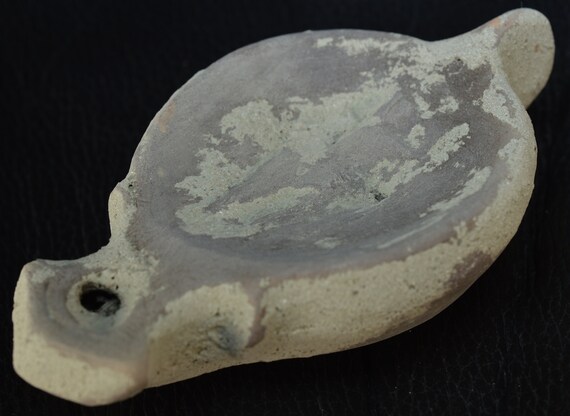 Roman Clay Oil Lamp with Handle, Pottery Oil Lamp, Terracotta Artificial Light