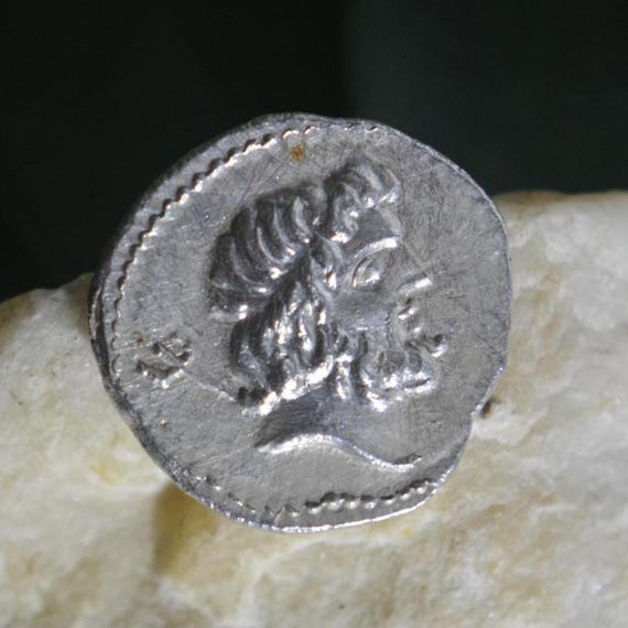 Silver Roman Denarius of Murcus, Supporter of Brutus, Mvrcvs Lvcivs Staivs, Neptune, Ionian Sea Solid Silver Coin
