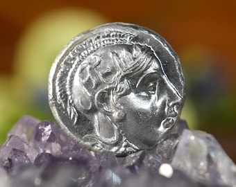 Silver Greek Stater of Athenian Owl Profile Eye of Athena, Goddess of Wisdom Attica, Hellenistic Period, Solid Silver Coin