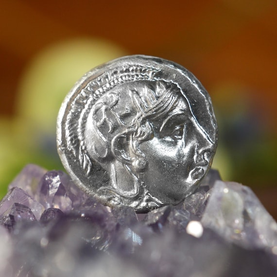 Silver Greek Stater of Athenian Owl Profile Eye of Athena, Goddess of Wisdom Attica, Hellenistic Period, Solid Silver Coin