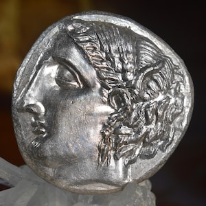 Silver Greek Dekadrachm Carthage Time of First Punic War, Carthaginian goddess Tanit & mythological creature Pegasus, Sicily Decadrachm Coin