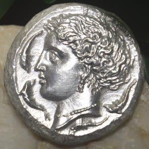 Silver Greek Dekadrachm of Syracuse, Sicily Time of Dionysius I, Arethusa, Solid Silver Decadrachm Coin