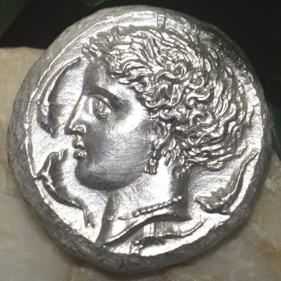 Silver Greek Dekadrachm of Syracuse, Sicily Time of Dionysius I, Arethusa, Solid Silver Decadrachm Coin