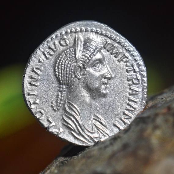 Silver Roman Denarius of Pompeia Plotina Claudia Phoebe Piso, wife of Trajan Vesta on Reverse Solid Silver Coin