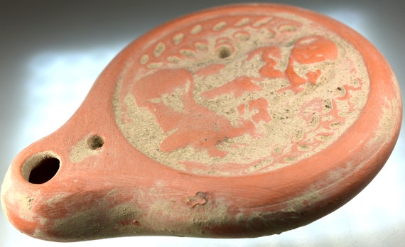 Roman Clay Oil Lamp, Pottery Oil Lamp, Terracotta Artificial Light