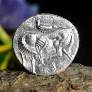 Silver Greek Tetradrachm of Euboia, Eretria, Bull and Octopus Solid Silver Coin