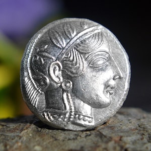Silver Greek Tetradrachm of Athenian Owl Classical Depiction of Athena, Athens, Attica, Goddess of wisdom Athena, Solid Silver Coin