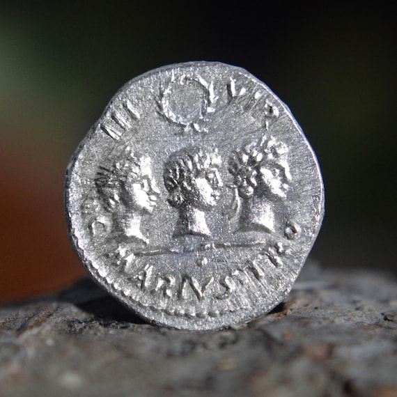 Silver Roman Denarius of Augustus Octavian and Gaius Lucius Julia on Reverse Solid Silver Coin