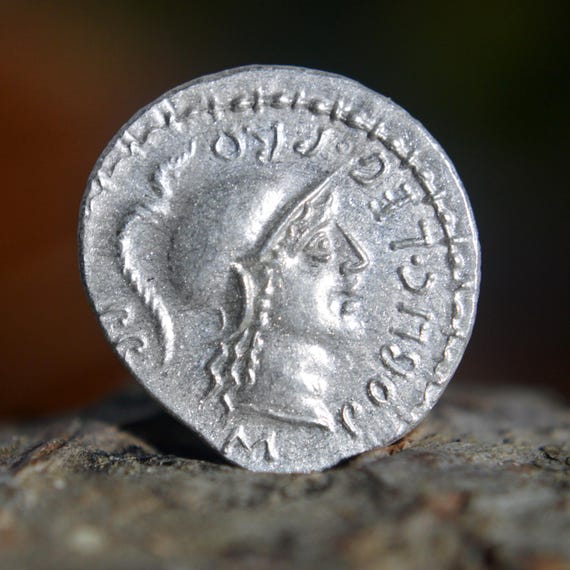 Silver Roman Denarius of Cnaeus Pompey Junior, elder son of Pompey the Great, Hispania in the War against Julius Caesar Solid Silver Coin