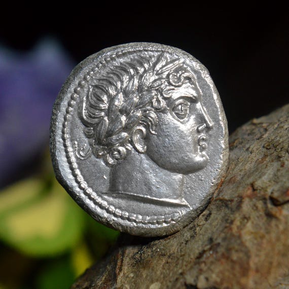 Silver Greek Tetradrachm of Patraos, King of Paeonia, Apollo on Obverse Solid Silver Coin