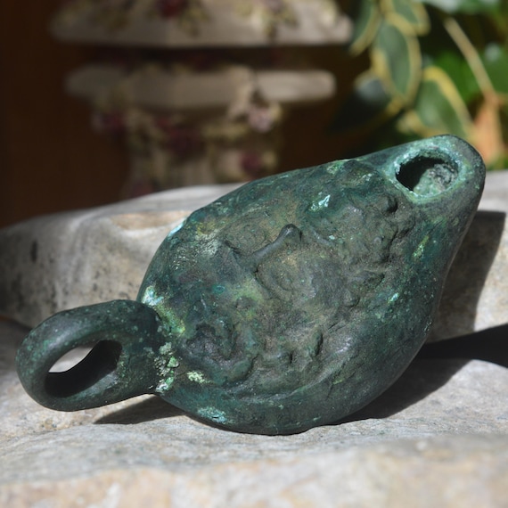 Roman Bronze Oil Lamp with Handle