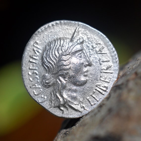 Silver Roman Denarius of Pvb. Cornelivs Gaius Cassius Longinus Imperator and Assassin of Julius Caesar Libertas on Reverse Solid Silver Coin