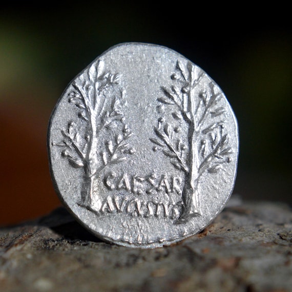 Silver Roman Denarius of Augustus OB CIVIS SERVATOS Augustus, Caesaraugusta, Lusitania Solid Silver Coin