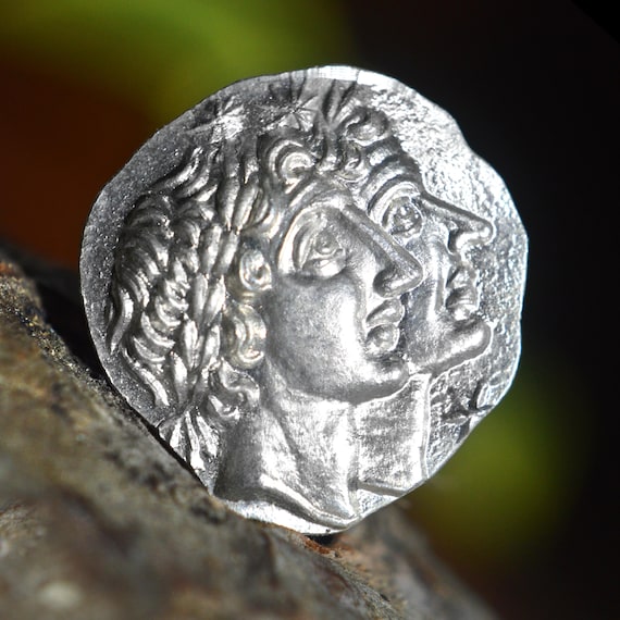 Silver Roman Denarius of Manius Fonteius, the Dioscuri & a Galley Solid Silver Coin
