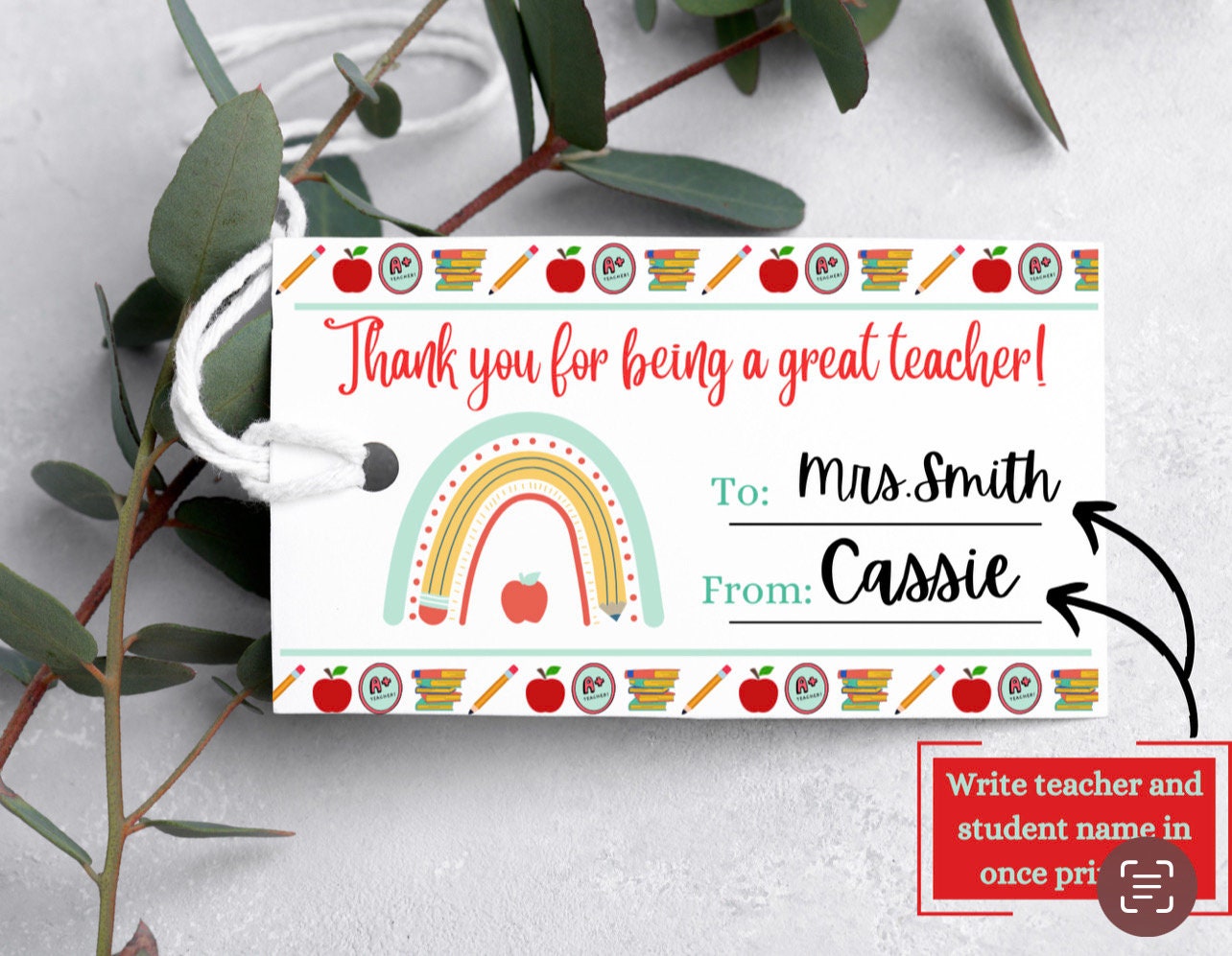Teacher Appreciation Gift Tag: Printable DIY Thank You (PDF Download ...