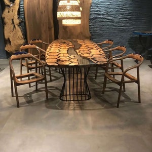Epoxy dining table Hexagon Honeycomb Table, Custom Cut Walnut Resin Table, Handmade Design Tables