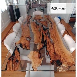 Wood Epoxy Table, Epoxy Dining Table Live Edge ,Custom Olive Cut Table