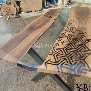 Epoxy Wood Dining Table, Hexagon Furniture Vivid Edge, Epoxy Wood Resin Dining Table, Epoxy Resin Furniture