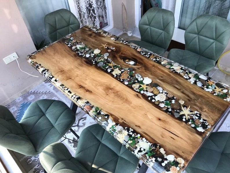 Wood Stone Table, Epoxy Dining Table Custom Live Edge ,custom Table, Etsy