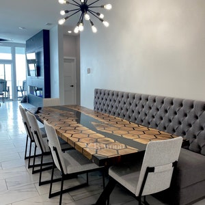 Wood Hexagon Honeycomb Design Black Epoxy Table , Dining Table , Center Table , Coffee Table , Walnut Epoxy Table
