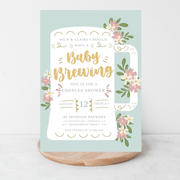 A Baby is Brewing Baby Shower Invitation, Brewery Baby Shower Invitation, Beer themed Baby Shower Invitation, Floral a Baby is Brewing