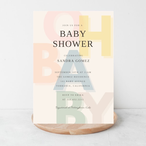 Oh Baby, Pastel Baby Shower Invitation Template, Modern Baby Shower Invitation, Gender Neutral Baby Shower, Pastel Colors Baby Shower