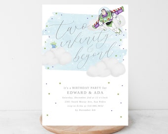Watercolor 2 Infinity and Beyond Birthday Party invitation, Watercolor Toy Story Birthday Invitation, Watercolor Buzz Invitation, Space