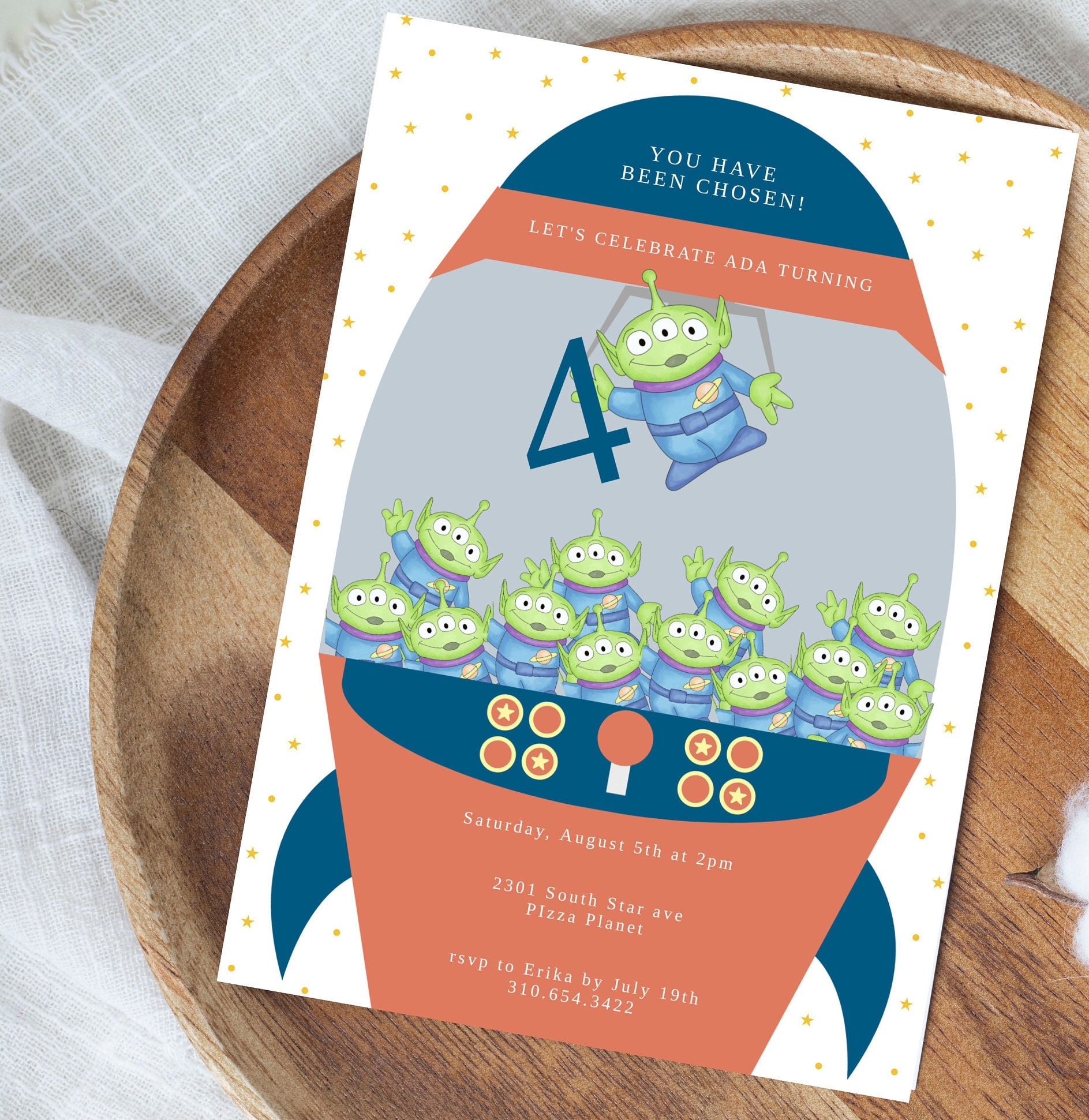 Toy Story Alien Birthday Invitation, the Claw Birthday Theme, Toy Story