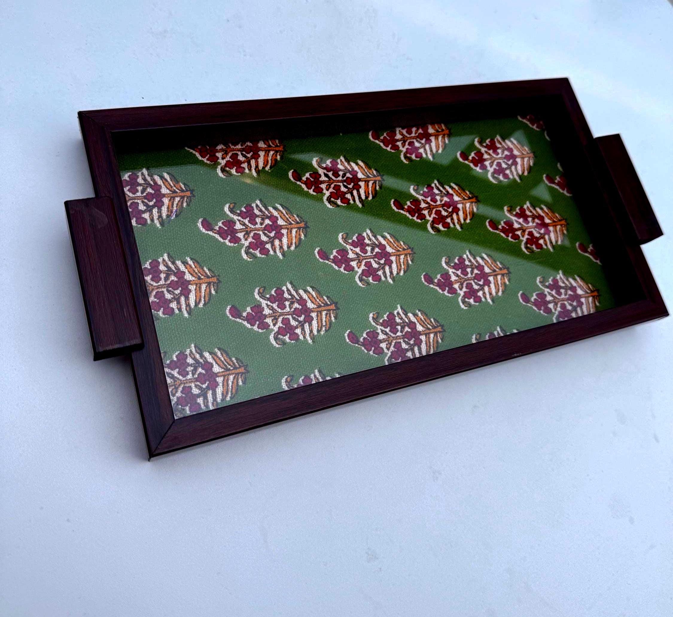 Handcrafted Wooden Tray With Textile Inlay - Etsy