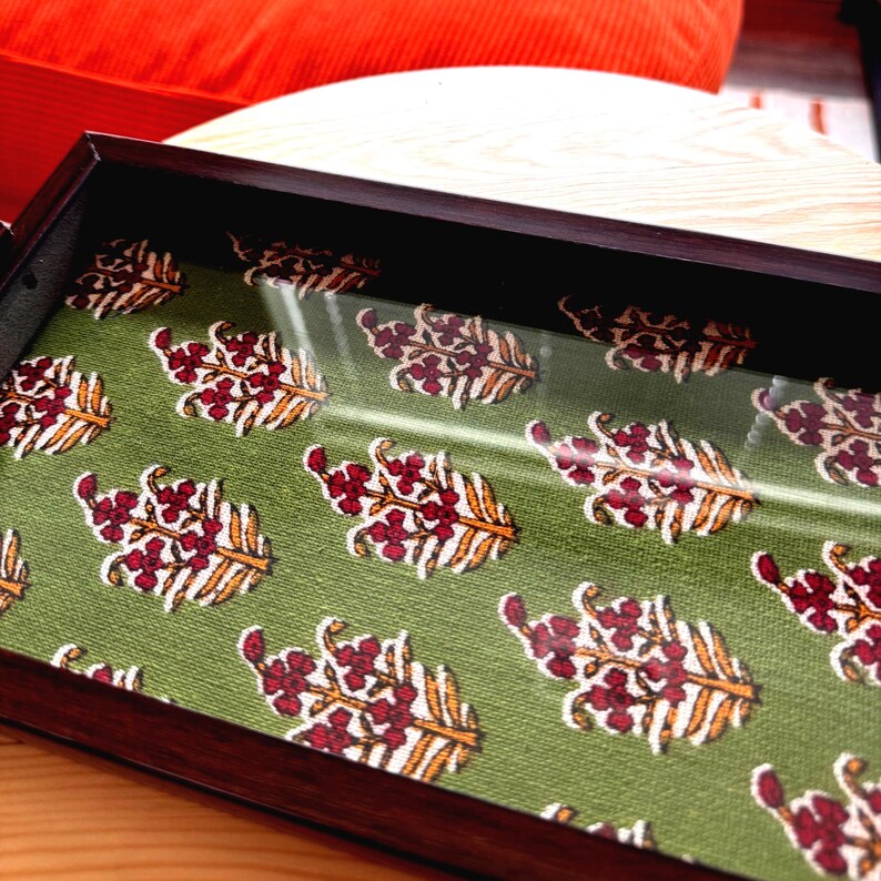 Handcrafted Wooden Tray With Textile Inlay - Etsy