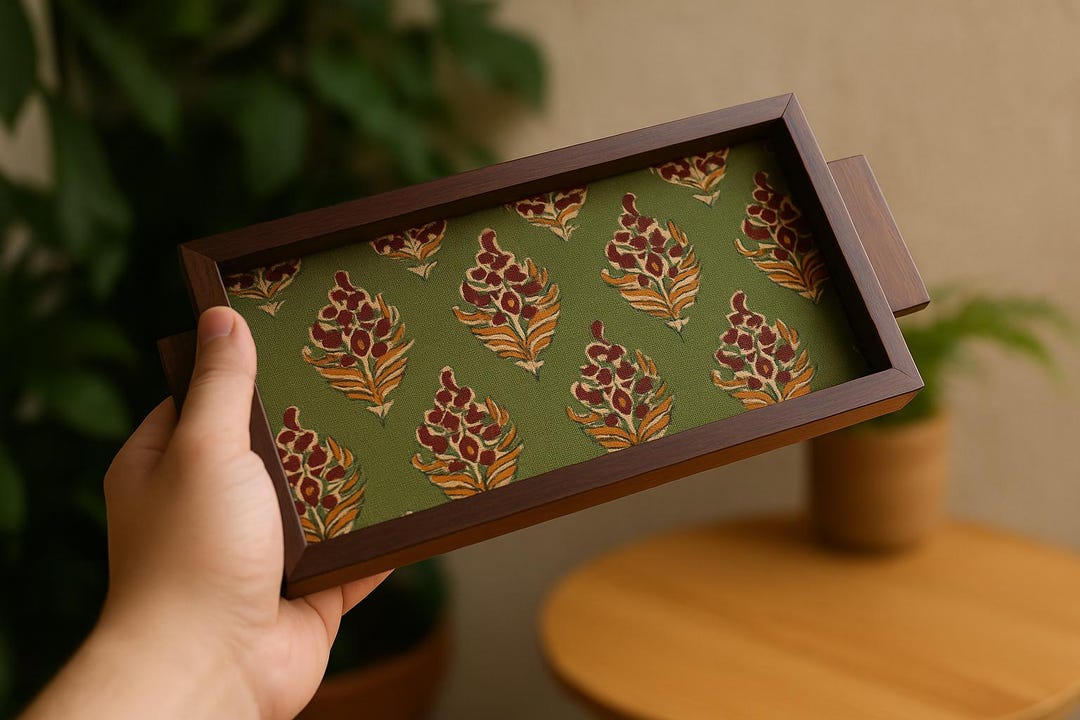Handcrafted Wooden Tray With Textile Inlay - Etsy