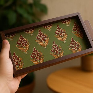 Handcrafted Wooden Tray With Textile Inlay - Etsy