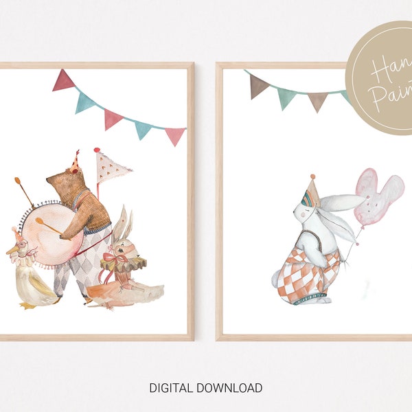 Printable Circus Nursery | Set of 2 Prints | Circus Animal Decor | Gallery Wall | 2 piece wall art | Circus illustrations for the classroom