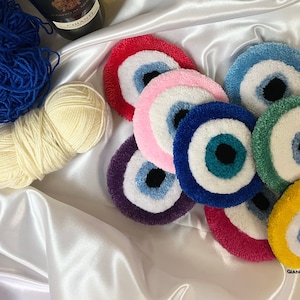 Evil Eye Handmade Tufted Wall Hanging I Home Decor I Minimalist I Y2K I Housewarming Gift I Wool Mini Rug I Jewelry Stand Decor I Coaster