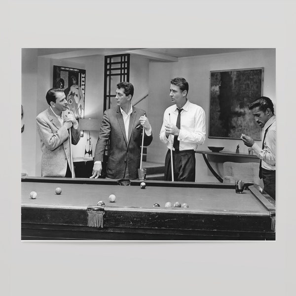 The Rat Pack Playing Pool | Vintage Art Print | Black & White Photography | Remastered Wall Art | Vintage Poster