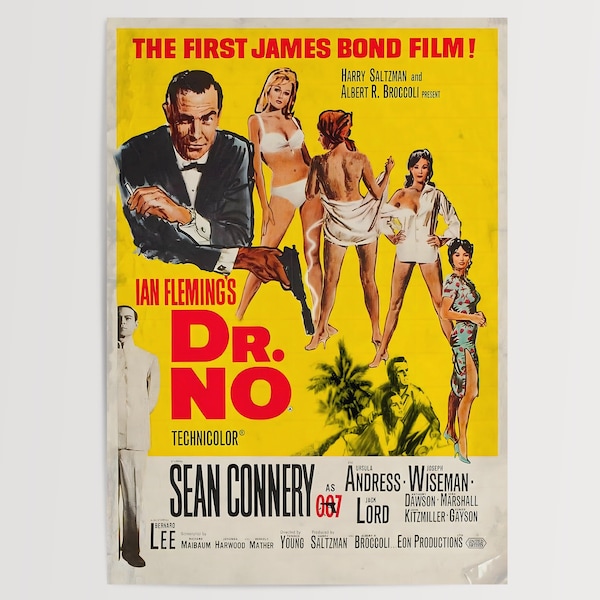 James Bond, Dr. No 1962 Filmplakat | Remastered Wandkunst | Poster für Wand | A1, A2, A3, A4 Größen