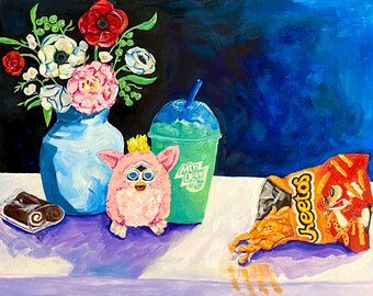 Impression de peinture à l'huile - "Papa est en charge du dîner"