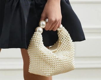 Mini Pearl Beaded Bag, Pearl handbag, White pearl bag, black pearl bag, ivory pearl bag, Pink pearl bags, bridal accessory