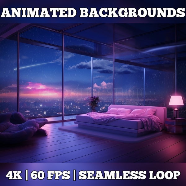 Vtuber Background Animated, stream room background, vtuber room background, animated background, seamless looped, Glass Apartment Highrise